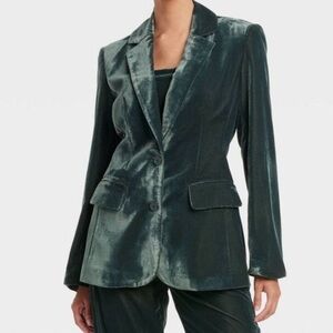 DARK GREEN VELVET BLAZER JACKET BUTTON FRONT POCKETS SIZE LARGE NWT